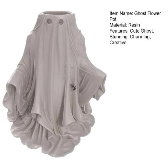 Halloween Ghost Planter, Spooky White Ghost Flower Pot, Small Decorative Plant Container for Garden, Yard, Porch, Tabletop, Indoor Outdoor Decor
