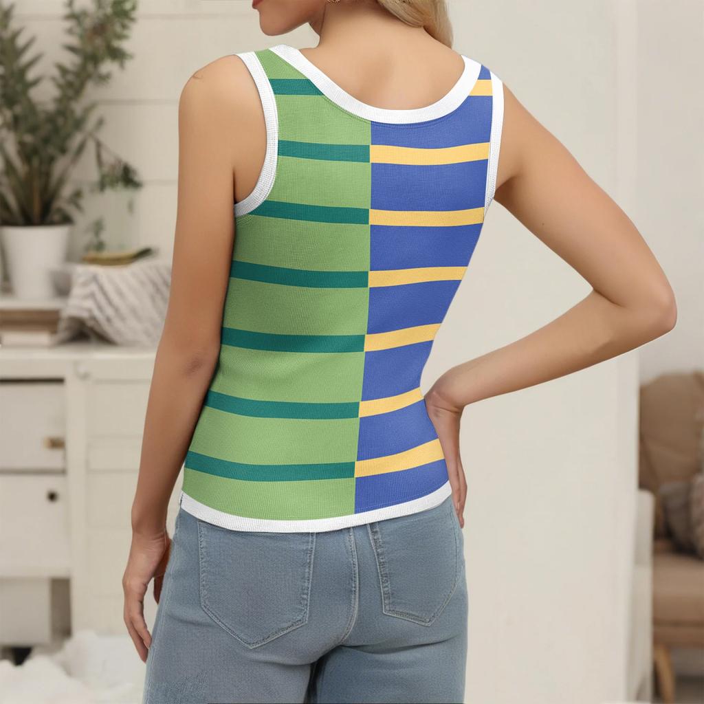Women's Ribbed Vest Sleeveless Striped Knit U Neck Shirt Summer Casual Tank Top