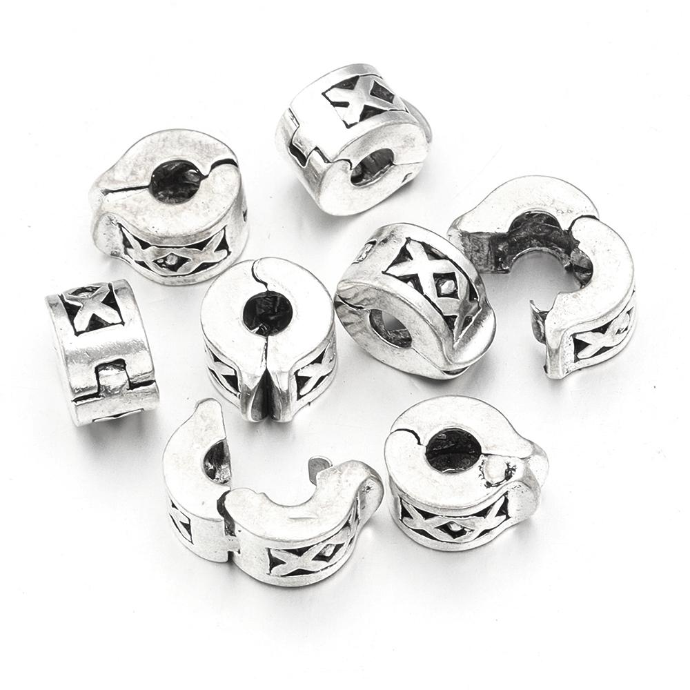 5pcs Positioning Buckle Multiple Styles Ancient Silver Fixed Clip Big Hole Spacer Beads For Jewelry Making DIY Bracelet Necklace