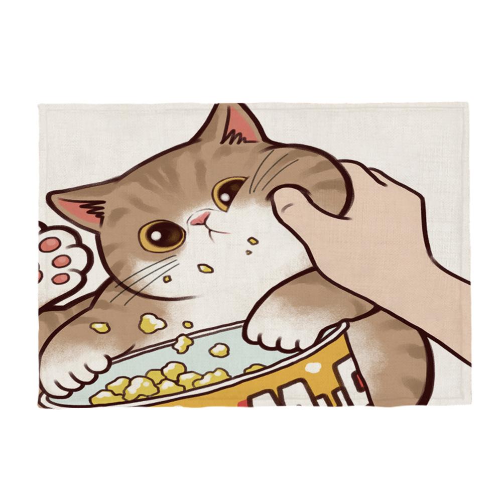 Kočičí lněná podložka na stůl Roztomilý odmítá políbit Prostírání s kresleným vzorem Dekorace na kuchyňský stůl Mat