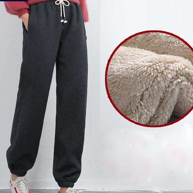 Frauen Winter Wolle Jogging Hose Dicke Baumwolle Gepolsterte Hosen Warme Sport Hosen Elastische Taille