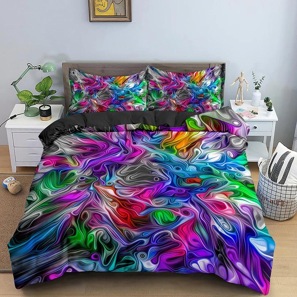 Geometrisches Bettbezug-Set Bettwäsche-Set Twin Full King Queen Size Psychedelisch 3D Abstrakt für Kinder Jugendliche Polyester Bettdeckenbezug