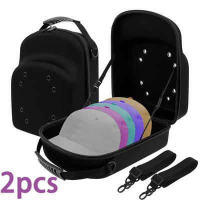 2Pcs Portable Outdoor Travel Hat Carrier Case Hard Shell Hat Organizer Box Baseball Cap Carrying Bag with Detachable Shoulder
