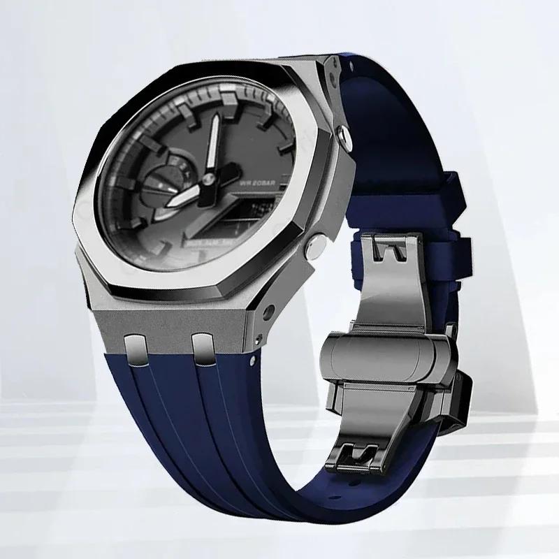Mod-kit för Casioak GA2100 GA2110 Metallfodral Bezel Gummiarmband För Casioak GAB2100 2110 Modifieringssats Fodral Med Skruvkorrigering