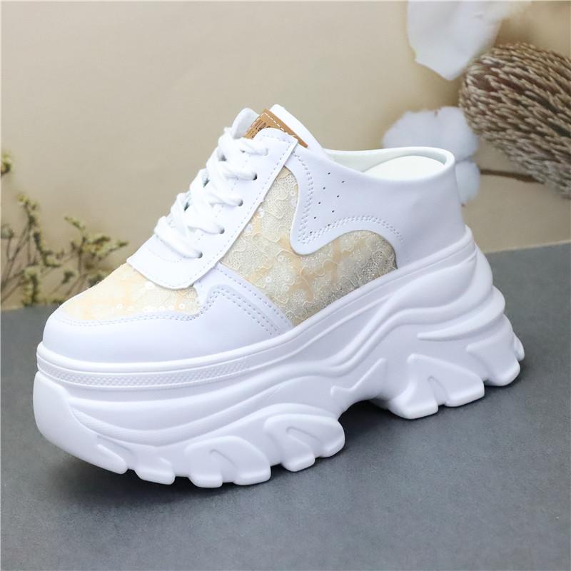 Fashion 10CM 12CM Platform Wedge Women Shoes Mules Genuine Leather Hidden Heel Women Summer Shoes Slides Sandals Slippers Spring Autumn