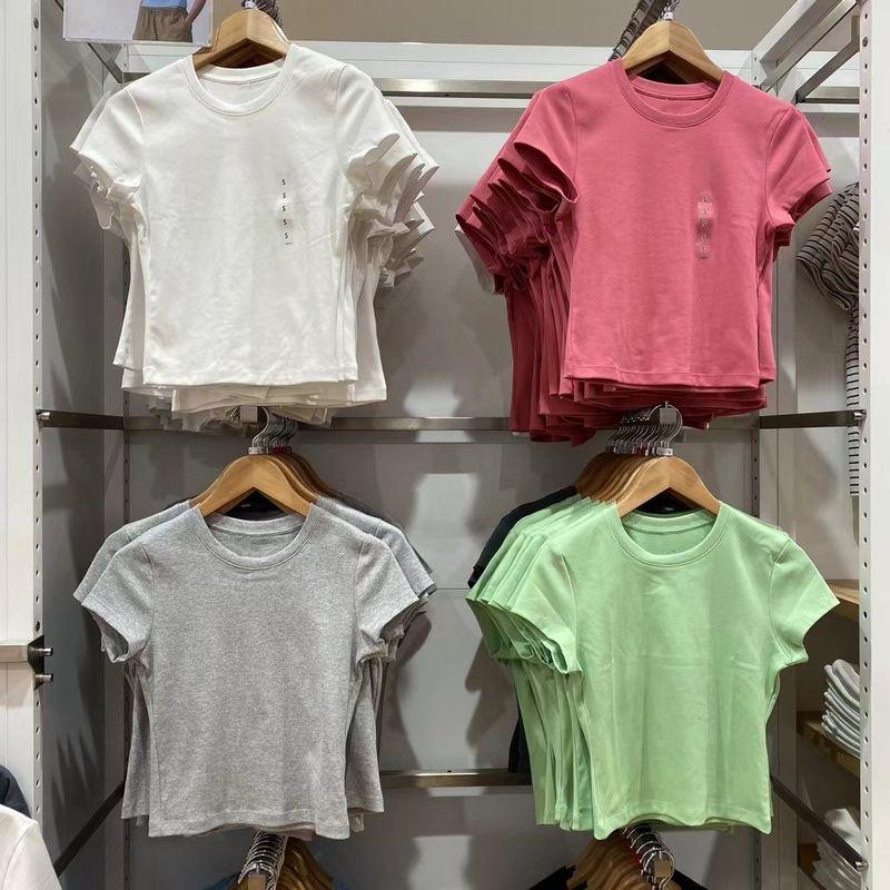 

BM Сексуальный топ с круглым вырезом, коротким рукавом, высокой талией, облегающего кроя для ношения под низ Peach L