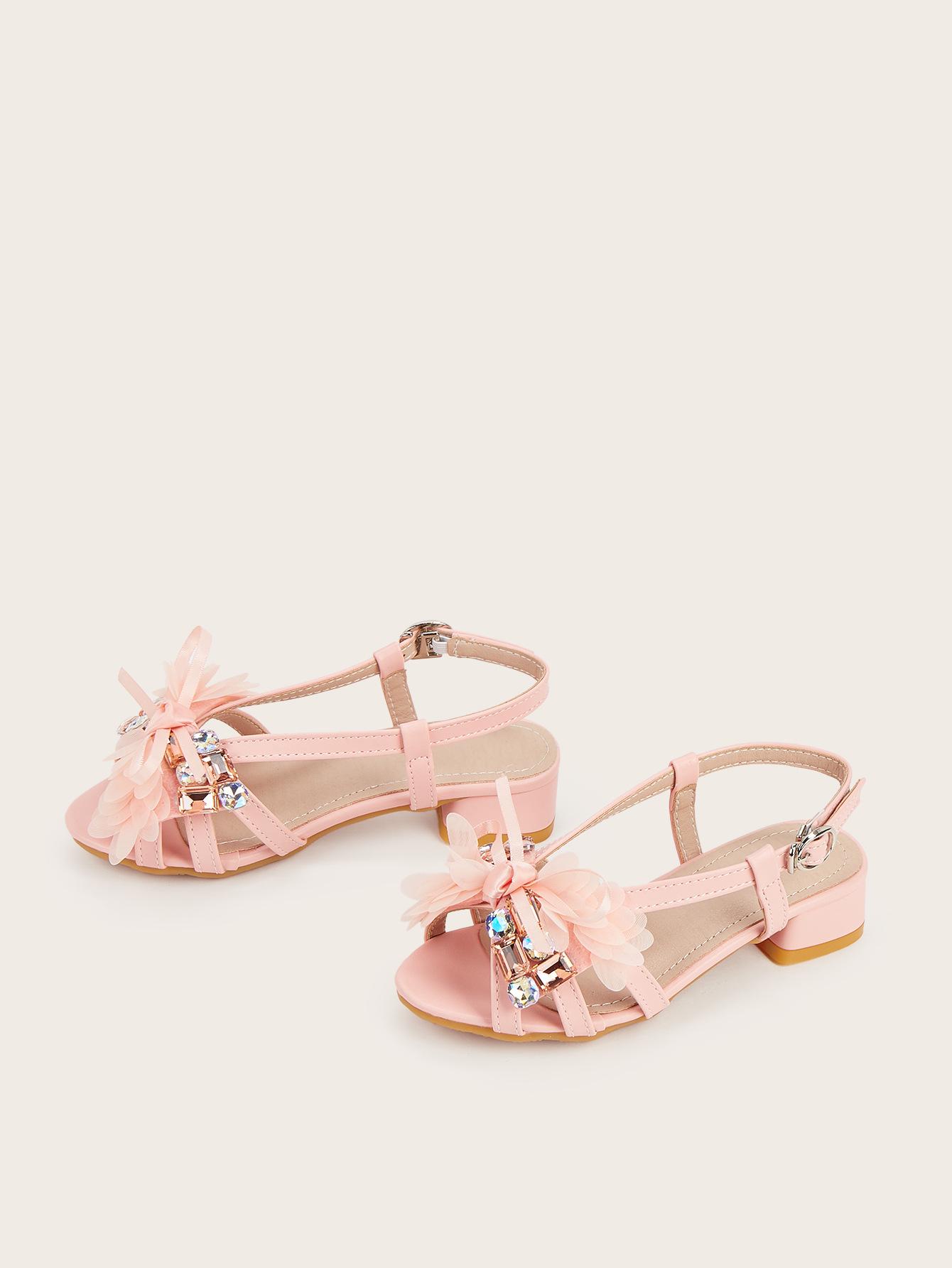 Girls Summer 2026 Chunky Crystal Flower High Heel Mules and Slippers 30 розовый