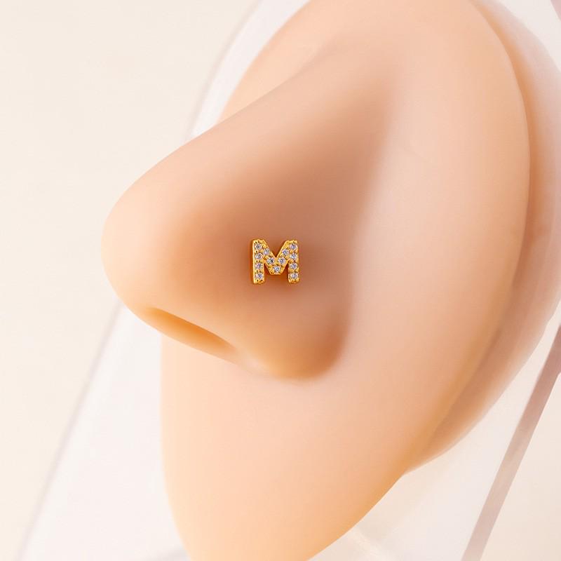 Personalized Zirconia Letter Nose Stud for Men and Women - Trendy Micro-Inlaid Straight Needle Piercing Ornament.