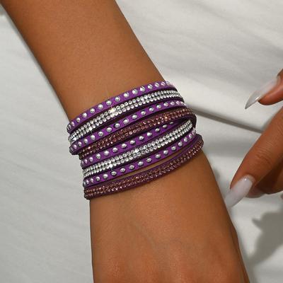 Trendiges Buntes Lederarmband für Damen Herren Boho Metallröhre Mehrschichtig Wickelarmband Breite Charm-Armbänder Kreativer Party Schmuck