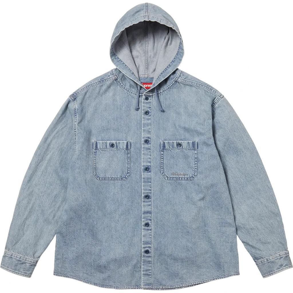 Supreme Hooded Denim Shirt Washed Indigo