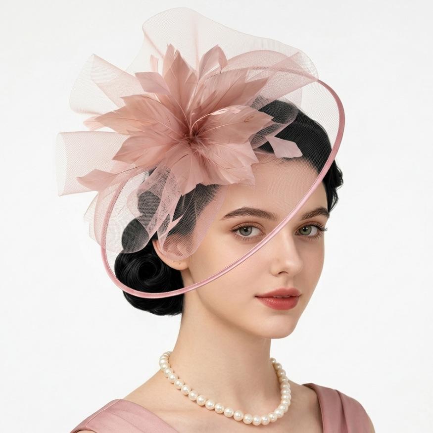 New party ball headband headband double mesh exaggerated feather head flower top hat bridal photo headgear hair accessories