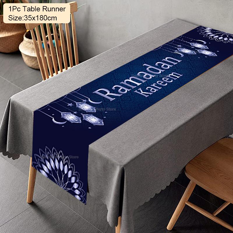 2024 Eid Mubarak Decoration Tablecloth Table Runner Banner Balloons Islamic Muslim Party Decor Ramadan Kareem Eid Al Adha Gift