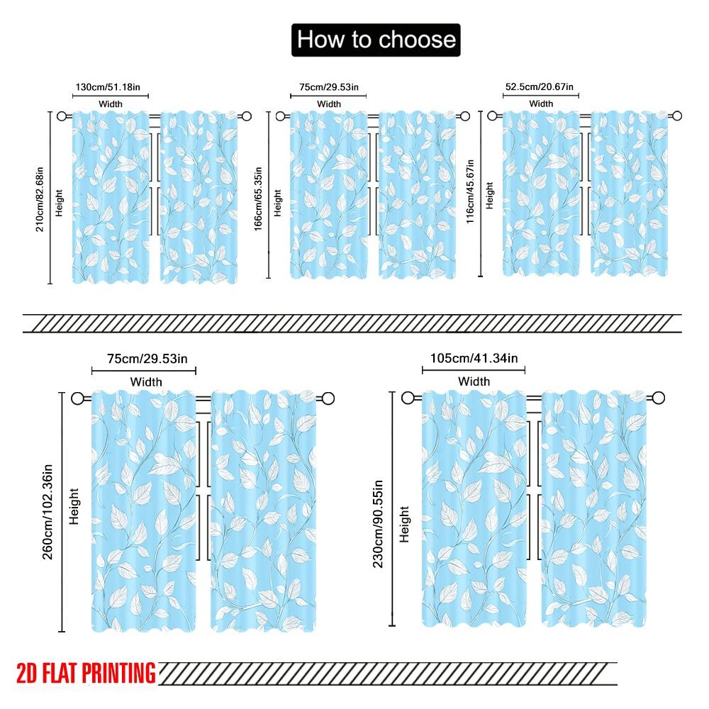 2pcs,2D plane printing Popular Curtains Blue Leafy Vine Design Durable 100% Polyester Fabric (without rod) Decorations Inside