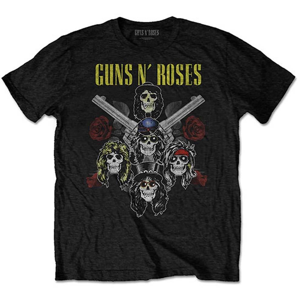 Men s Guns N Roses Pistols & Roses (Back Print) Slim Fit T-shirt Small Black L
