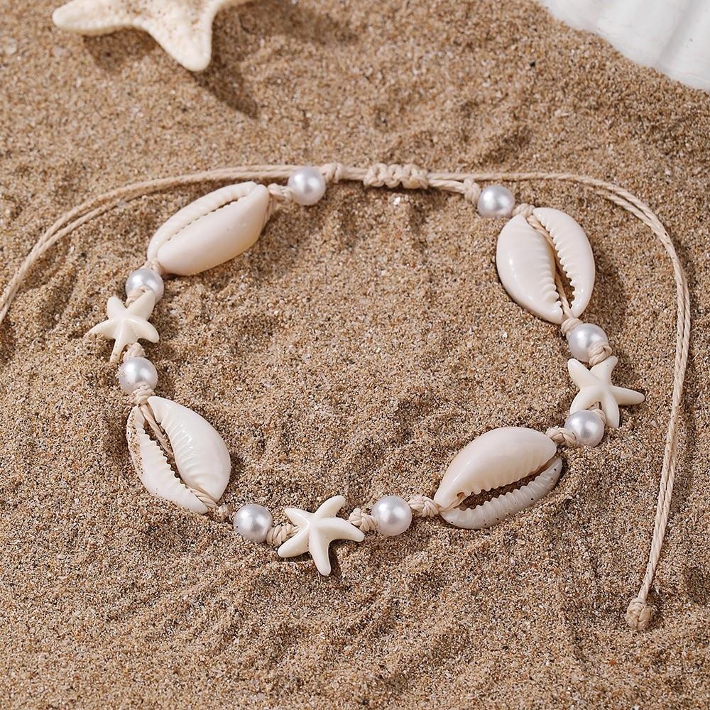 Pearl Starfish Pendant Ankle Handmade Beach Foot Chain Cute Boho Beaded Anklets  Beach Vacation