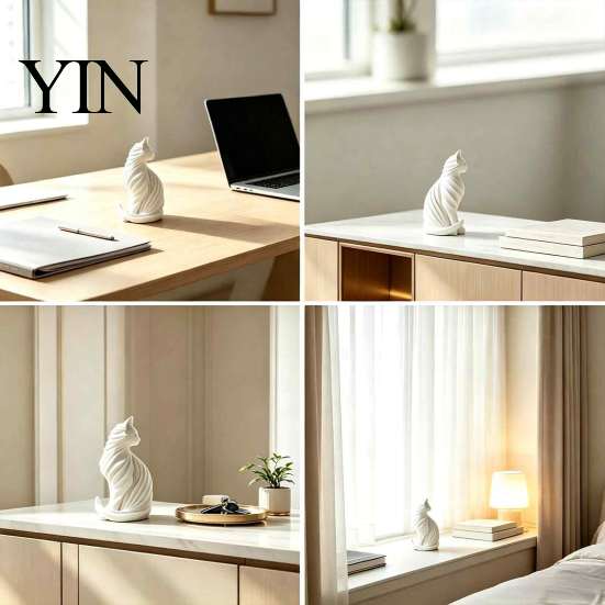 Minimalist Desk Ornaments for Office 3D Printed Cat Sculpture, Modern Style Matte Statue, Black Abstract Animal Sculptures Living Room And White