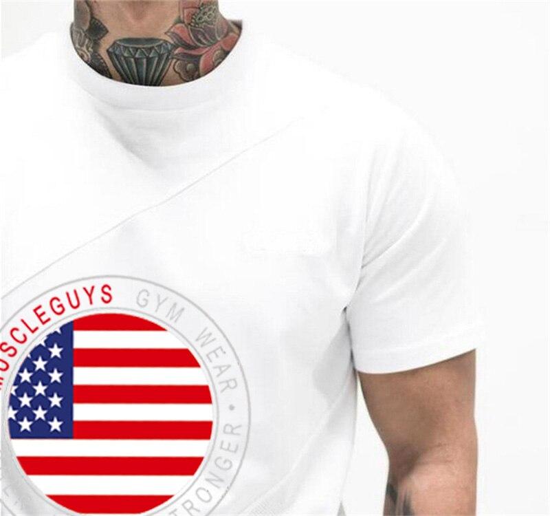 

Muscleguys приталенная футболка из хлопка и сетки в стиле пэчворк, мужская футболка для фитнеса, бодибилдинга, короткий рукав, круглый вырез с принтом, половина рукава XXL белый