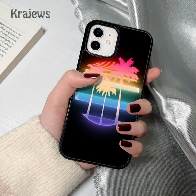 80s Retrowave Neon Palms Tree Soft Phone Case Cover For iPhone 17 Air 16 15 14 Plus 12 13 Pro Max Coque Fundas