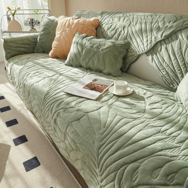 Quilted Plain Cover For Sofa L Shaped Sofa Seat Cover Non -Slip Thickened Velvet Soft Leather Couch Chair Slipcover Warm