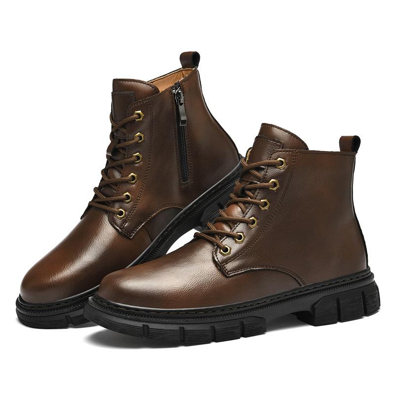 Snow Boots Men'S Warm Winter High-Top Martin Boots Versatile First-Layer Cowhide Velvet Leather Boots Large Size Martin Boots