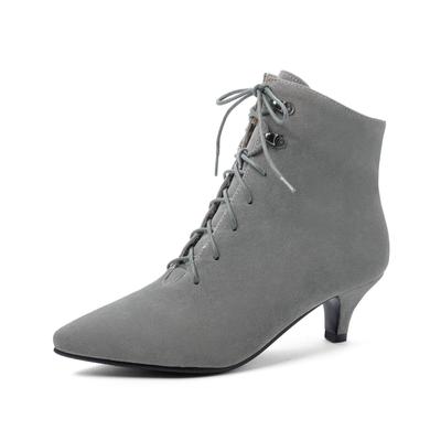 Mode Mode Vetersluiting Enkellaarsjes Voor Dames Casual Lage Hakken Puntige Neus Beige Grijs Dames Enkellaarsjes Korte Schoenen Dame Grote Maat 48