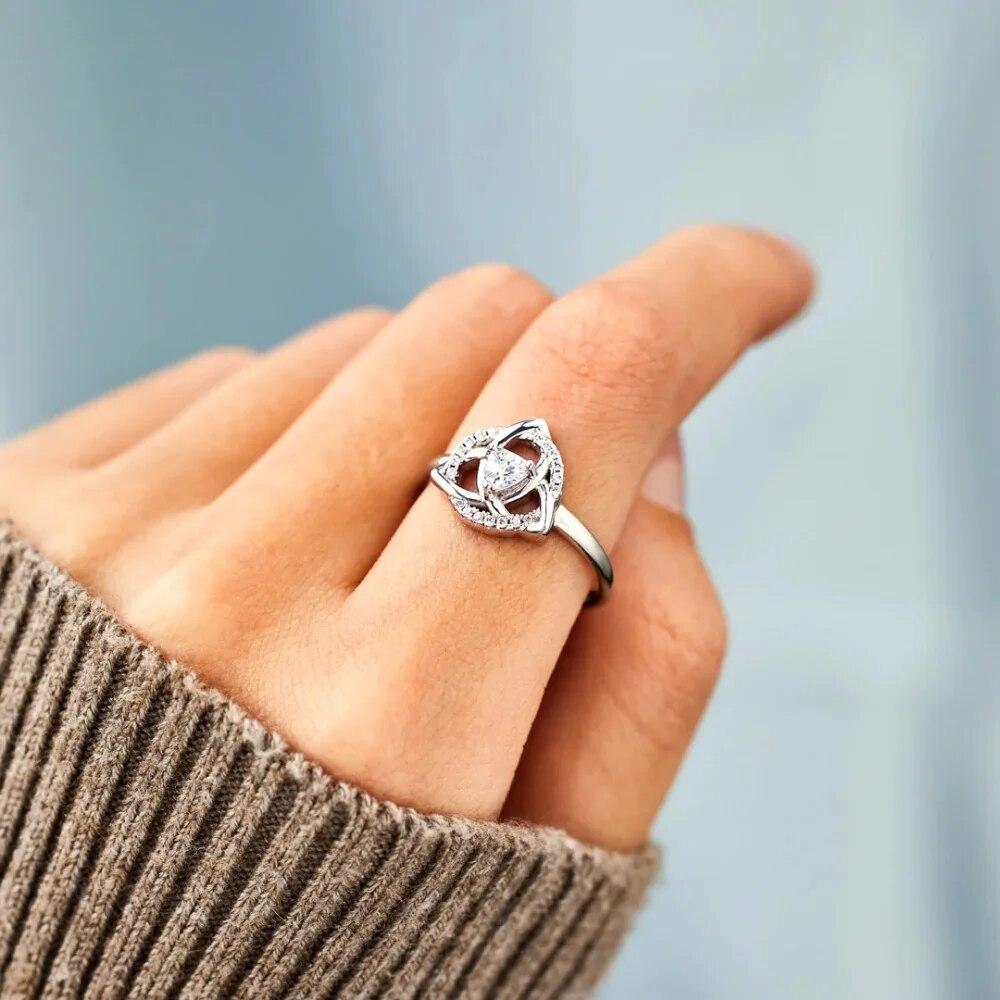 Trumium S925 Sterling Silver Tre Blommor Ringar För Kvinnor Vit Zirkon Inlagd Tunn Systerknyten Stapelbar Ring Trendiga Smycken