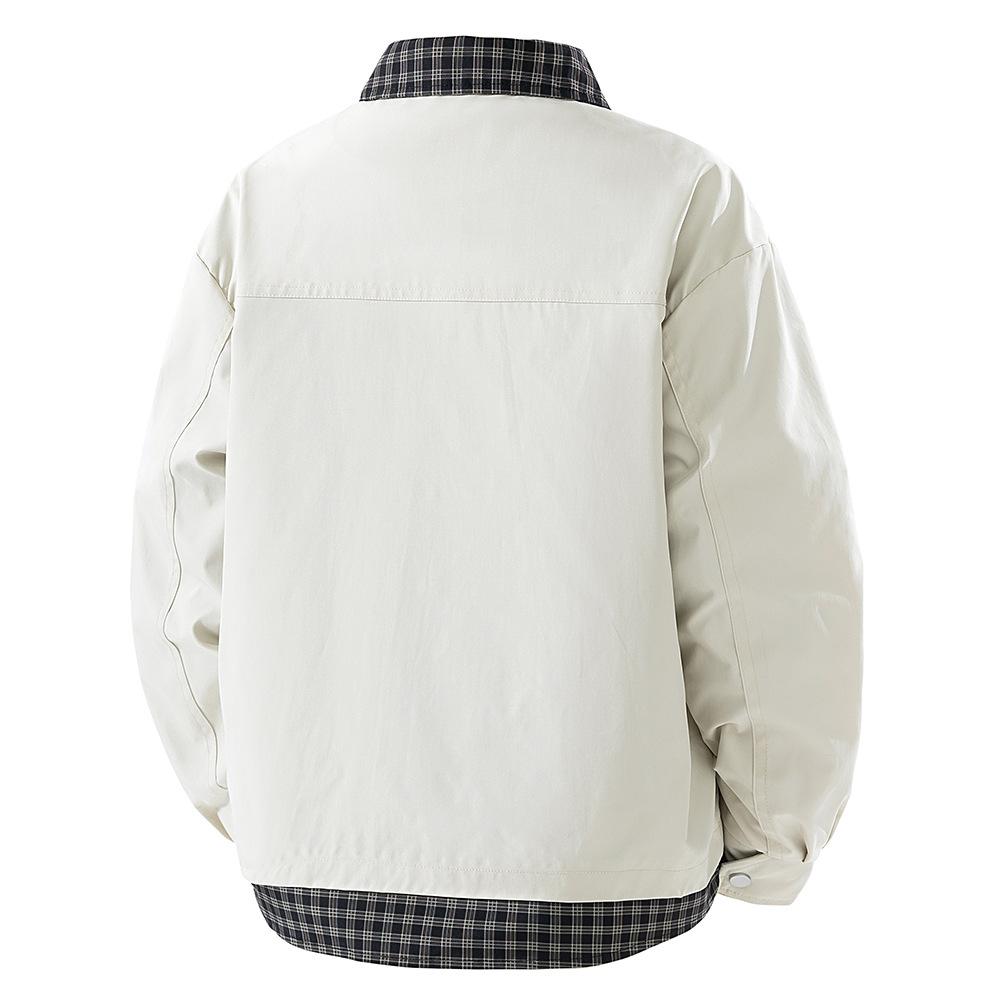 Fake Two-piece Plaid Jacket for Men's Lapel Jacket for Spring and Autumn New Loose Work Clothes
