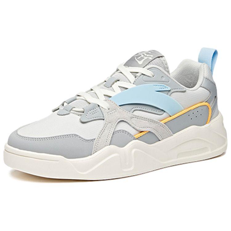 Anta Synthetic Leather Non-Slip Shock Absorbing Wear-Resistant Low-Top Skate Shoes Men sneaker Gray White Blue 112038046-3