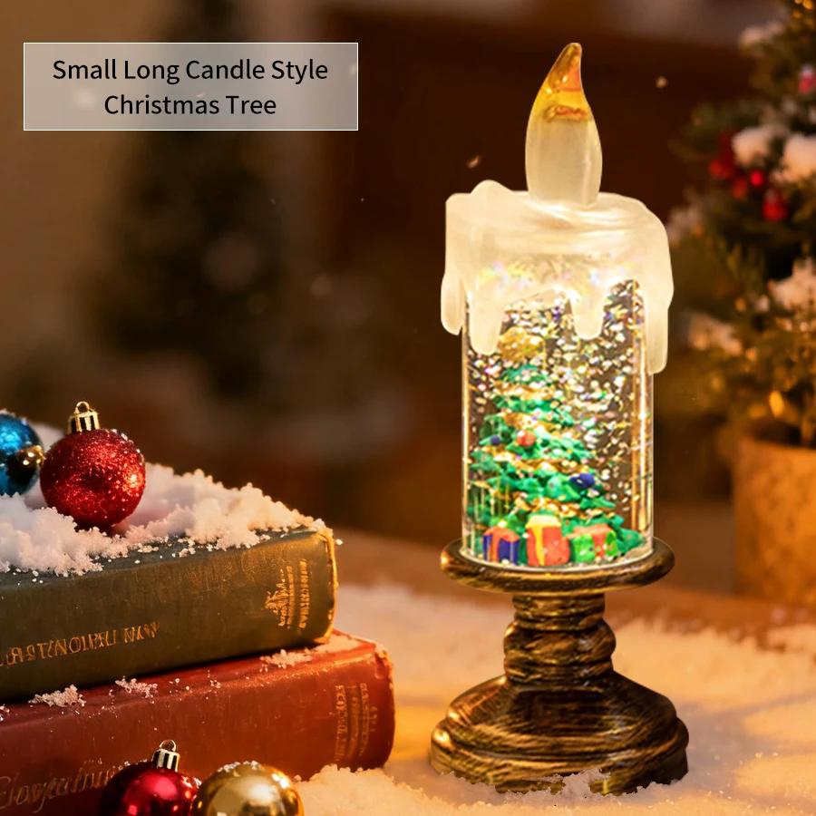 Christmas LED Candle Light Flameless Rotating Waterfall Sparkling Candle Light Crystal Electronic Candle Desktop Decoration Gift