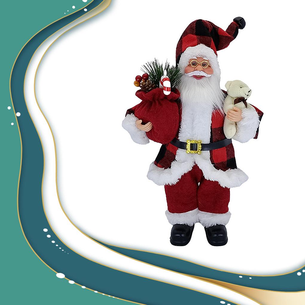 Standing Doll Christmas Santa Claus Plaid Clothing Decoration Party Festival Craft Ornament