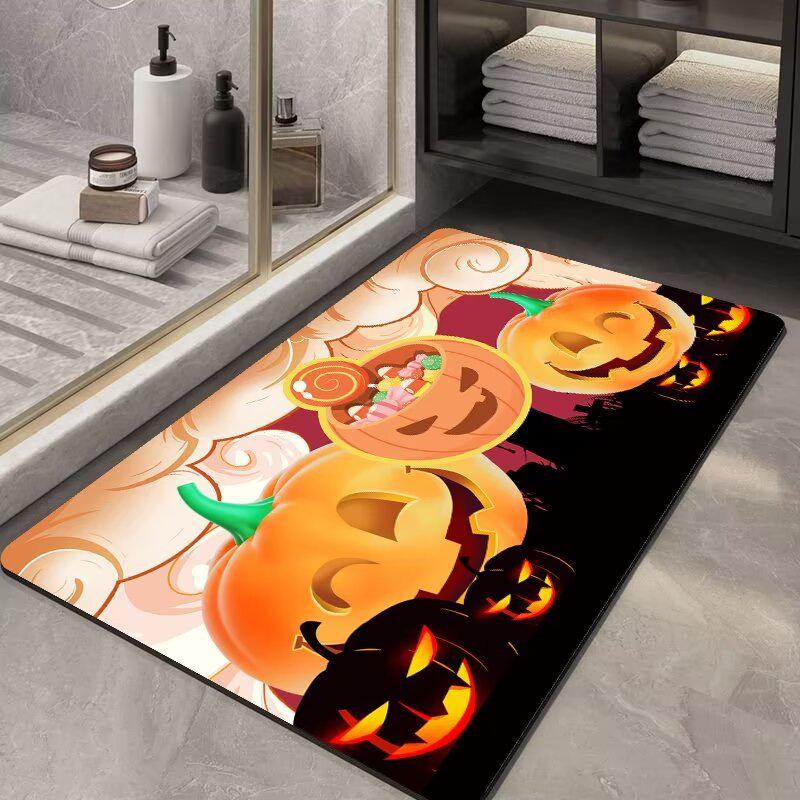Non-Slip Halloween Floor Mat: Dirt-Resistant, Water-Absorbent Crystal Velvet for Bathroom or Entrance