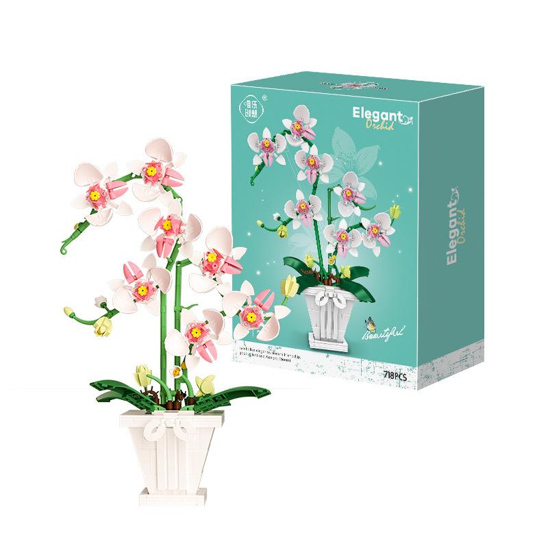 Wei Le 2172-73 Orchid Potted Flowers Festival Assembled Desktop Building Blocks Toys Wholesale Girls Gifts