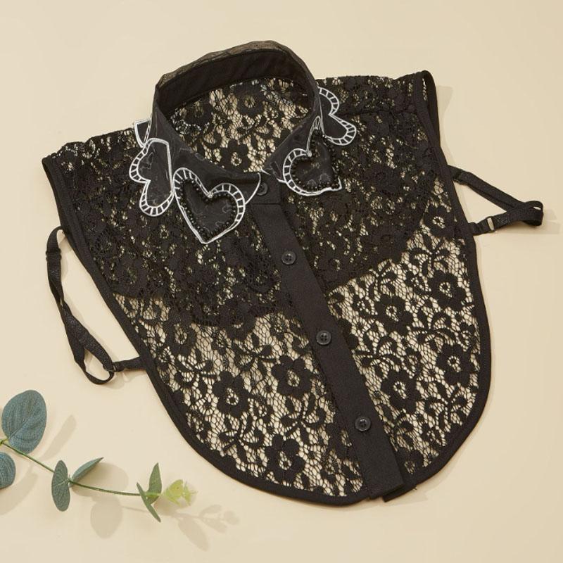 Heart Embroidery White Fake Collar Beads Detachable Collar Fake Women Vintage Crystal Lace Ladies False Blouse Collar Half Shirt