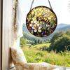 Stained Glass Sun Catcher,Bees and Wildfowers Printed Stained Glass Window Hanging Garden Decor Gifts,Sun Catchers Indoor Windowh