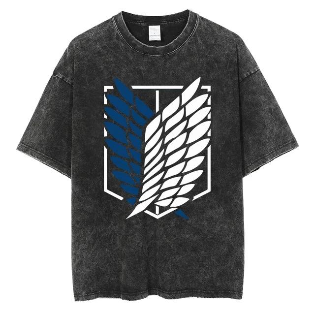 T-Shirt Retro Loose Short-Sleeved Street T-Shirt Washed Harajuku T-Shirt Top Men S Anime Printed Cotton T-Shirt S