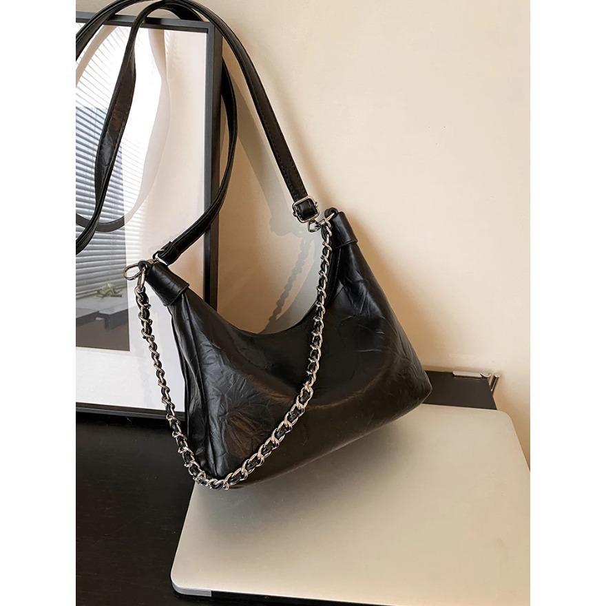 Soft Leather Large Capacity Women Shoulder Bags Simple Zipper Design Female Commuter Handbags Fashion Chains Underarm Bag