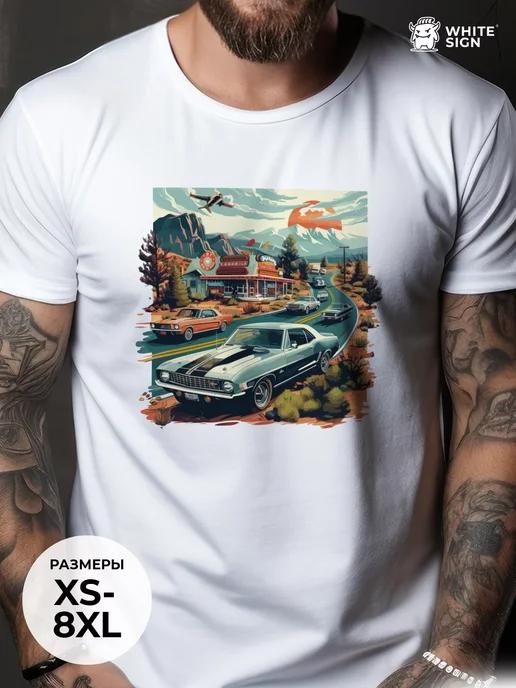 Oversized summer T-shirt with  Mustang  print 2XL