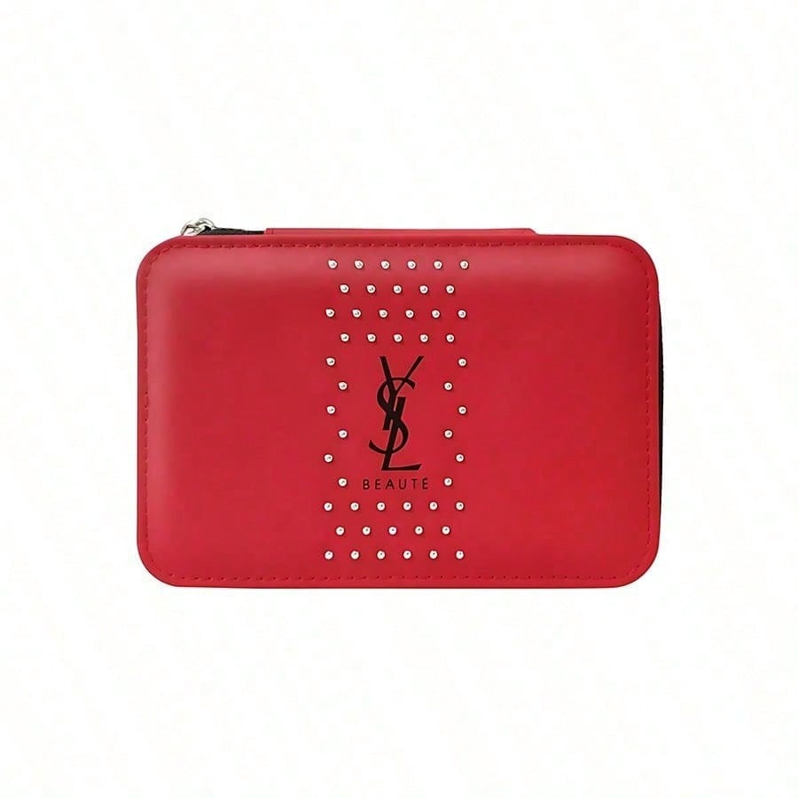 Kosmetiktasche aus rotem Lackleder - glänzendes quadratisches Kosmetiketui, modische Aufbewahrungsbox. YSL-GESCHENK-65