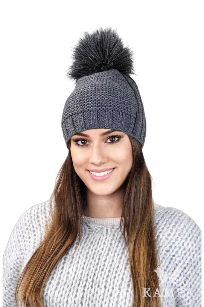 Fiona Women' Winter Fleece Hat with Pompom, Graphite Color