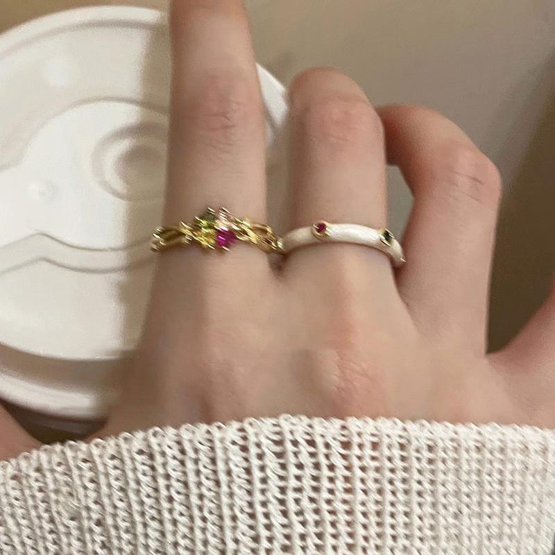 Chic Geometric Adjustable Copper Ring For Women Featuring Colorful Zirconia Stones