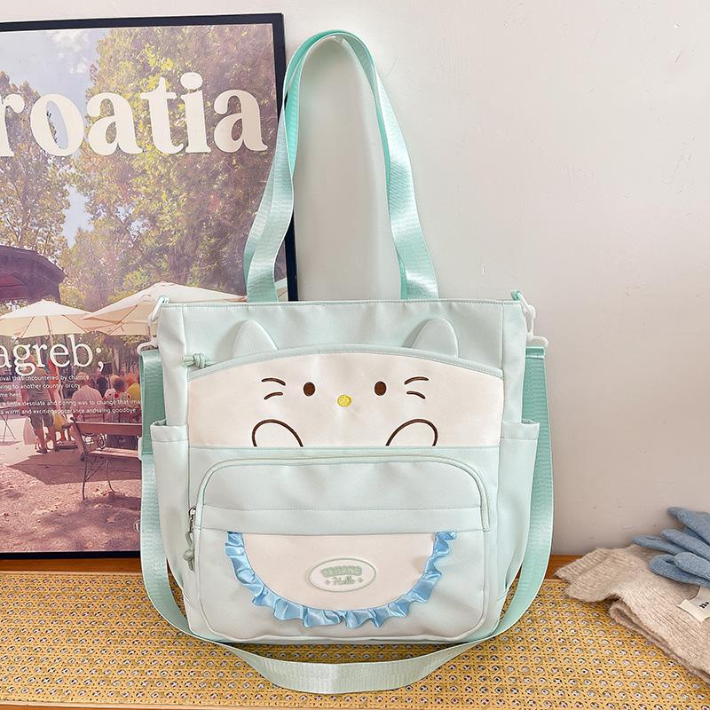 Cartoon Cat Crossbody Bag College Style Large Capacity Shoulder Tote Bag Student Class Book Bag