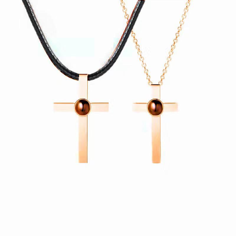 Multilingual Projection Necklace: Customizable Titanium Steel, Non-Fading, with Color Photo Engravings