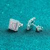 Geometric Square Zircon Stud Earrings Women Sterling Rose Gold Plated 4.5mm 1.2ct Total