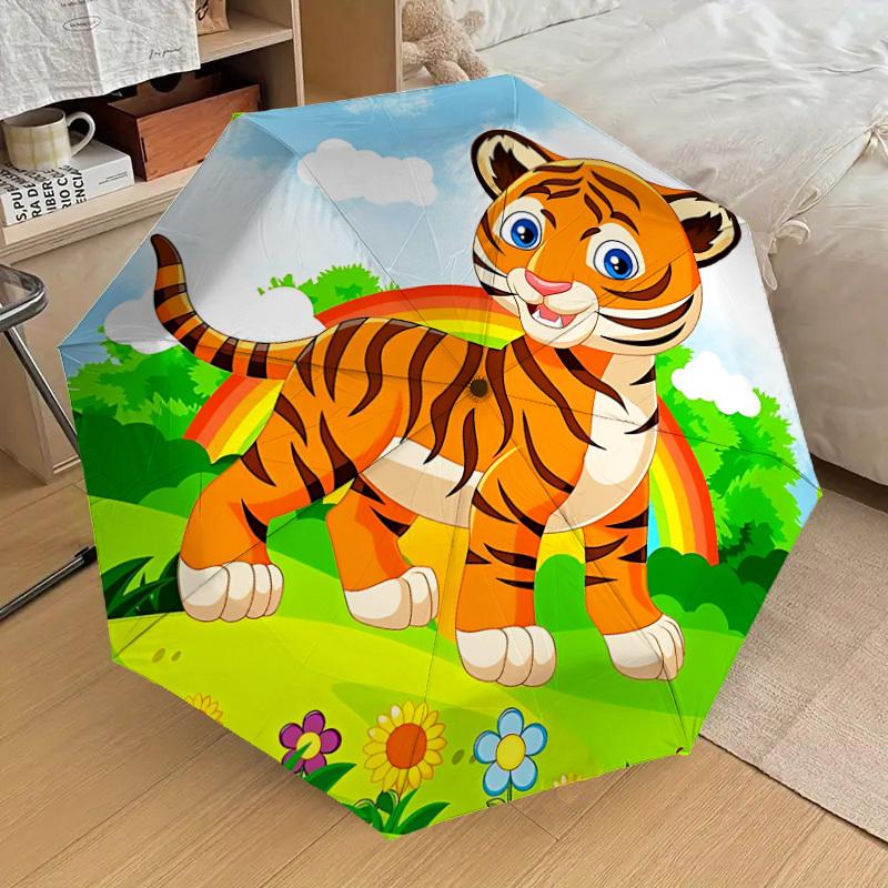 

1pc Tiger Rainbow Garden Automatic Folding Umbrella, 8 Ribs Iron Frame, Suitable for Outdoor Travel and Daily Use yy251120251