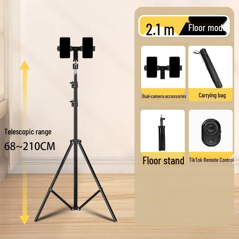 Dual-Position Live Streaming Tripod with Fill Light for Video Recording