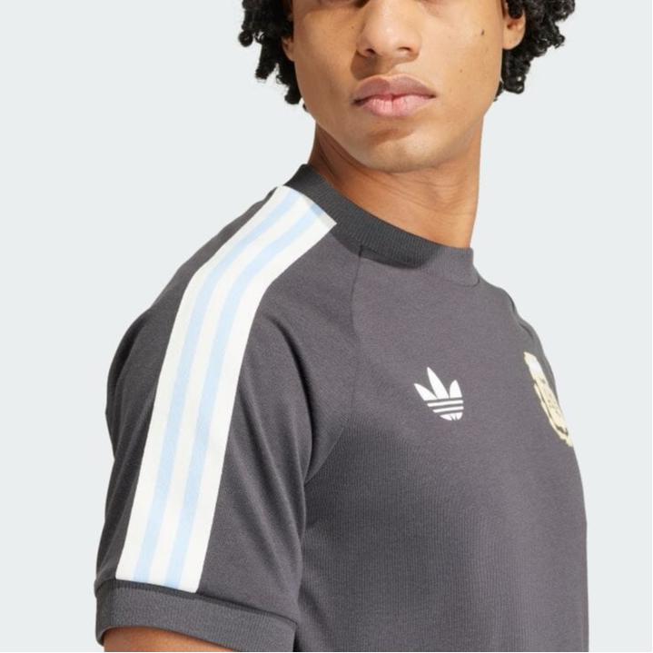 Adidas Originals Logo Print Stripe Crew Neck Short Sleeve T-Shirt Men Tops Grey IU2154