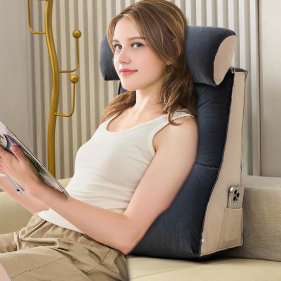 Bed Wedge Pillow for Sleeping Reading Acid Reflux Supportive Backrest Leg Neck Cushion with Side Pockets Multifunctional Sofa Pillow
