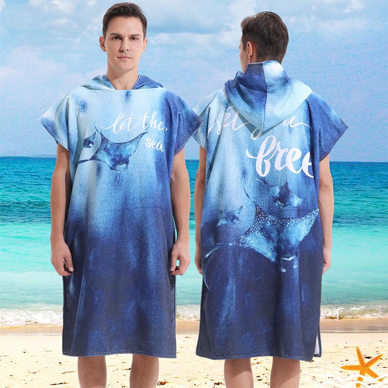 Microvezel Surf Poncho Omkleed Badjas Sneldrogend Zwembad Zwemmen Strandhanddoek Met Capuchon Duikpak 110X80cm gray