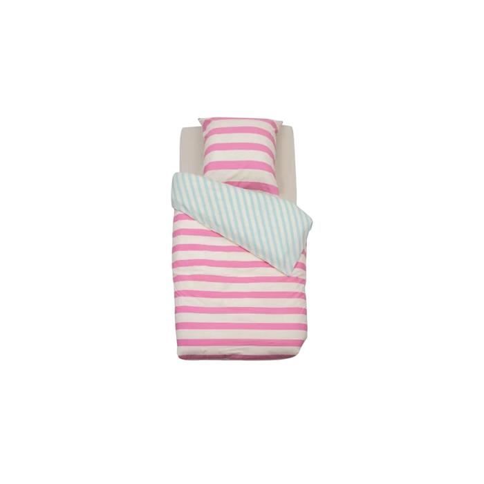 Housse De Couette - Rayures - 140 X 200 Cm - 1 Taie 63 X 63 Cm - 100% Coton Oeko-Tex®