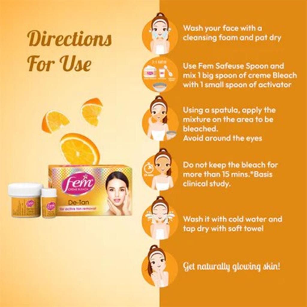 Fem De-Tan Creme Bleach 30g | Gentle Tan Removal, Brightening Face Cream, Evens Skin Tone, Long Lasting Radiant Glow